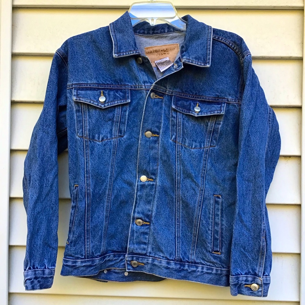 Faded Glory Trucker Jacket Boys L Jean Denim Blue VTG 100% Cotton Buttons